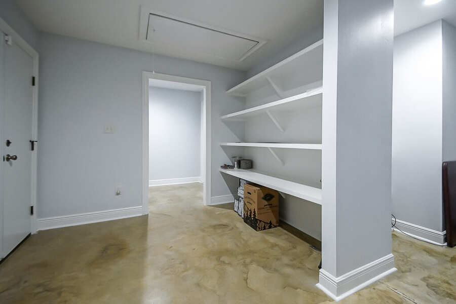 Built-in shelving in the new utility and storage room